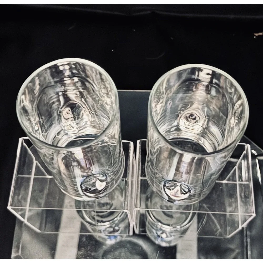 (2) Vintage‎ Libbey Crisa Impressions Tumblers Clear Glass W Dimples Easy Hold